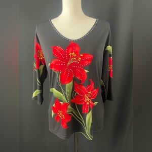 Vintage Parisline Red Floral Women's Blouse